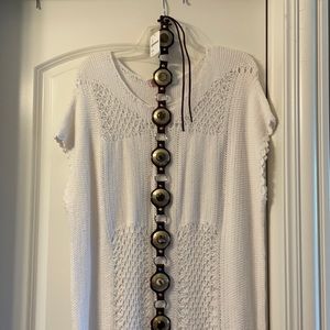 Free People white sweater cap-sleeved midi dress